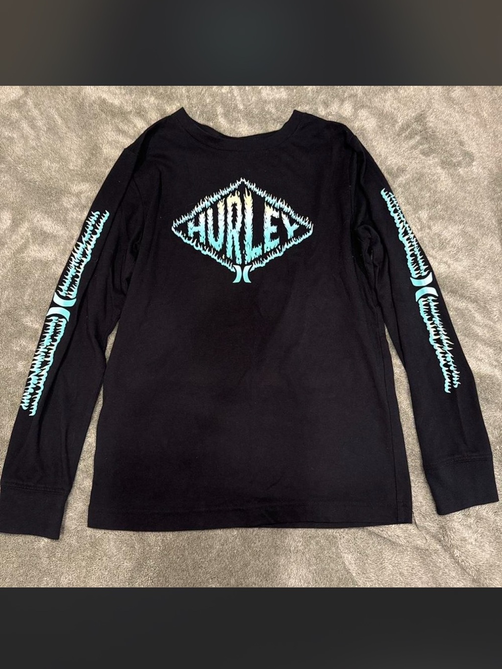 Hurley Black Long Sleeve with Aqua Graphic Logo